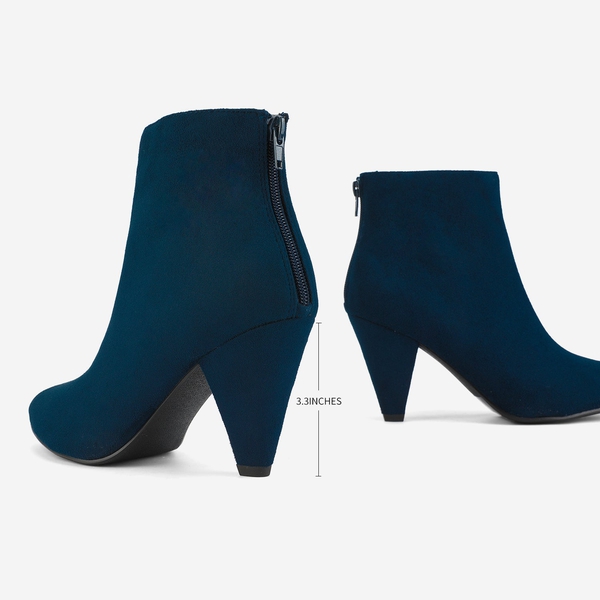 Low Heel Pointed Toe Ankle Booties - NAVY SUEDE - 3